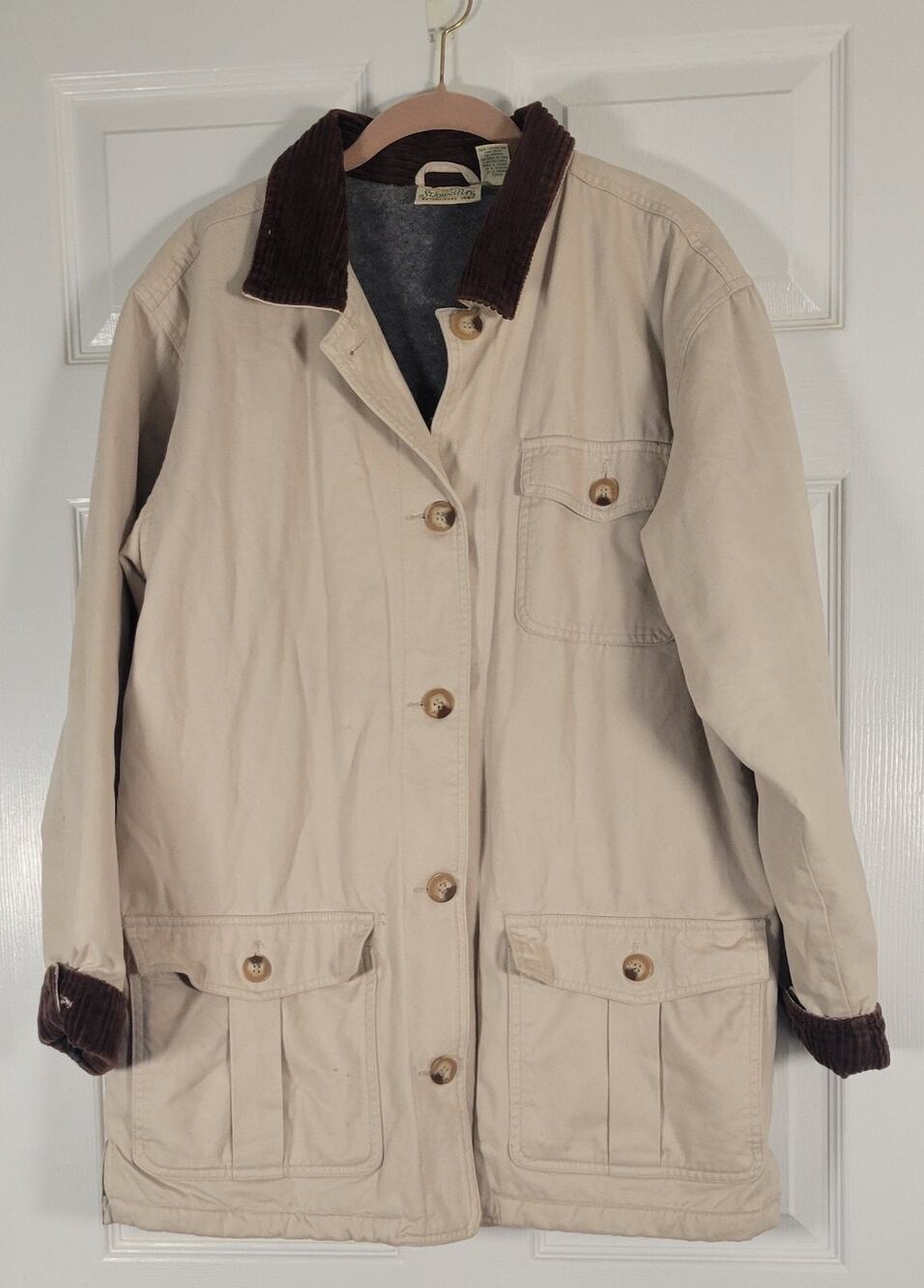 St. John’s Bay Women’s Khaki Barn Jacket Brown Corduroy Collar Field Coat